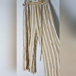 LULU's SWAGGER STRIPED GATHERED WIDE-LEG PANTS W/ BELT SIZE M